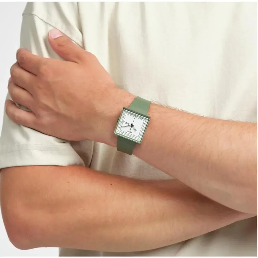 SWATCH Watch WHAT IF? Green Bioceramic Square Swiss Day Date Working w/ Box
